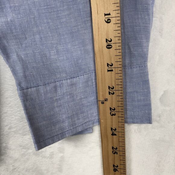 SIGRID OLSEN 100% Linen Tunic Top Sz 1X Blue Roll Tab 1/2 Button Loop Lagenlook - Picture 9 of 11